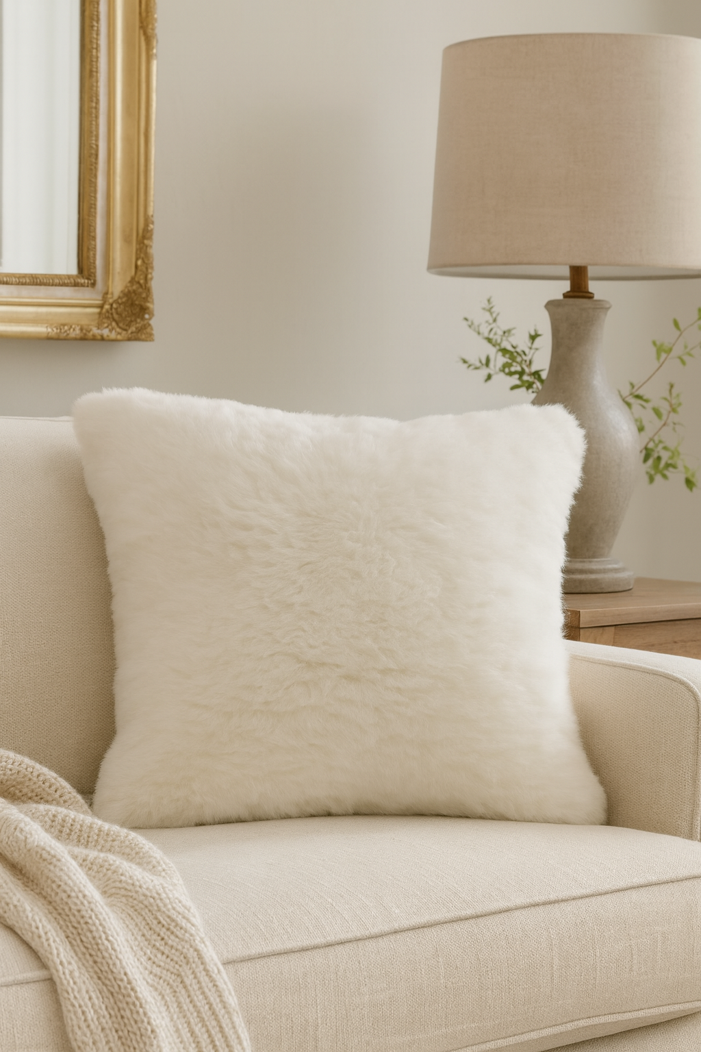 White Faux Fur 17" Throw Pillow