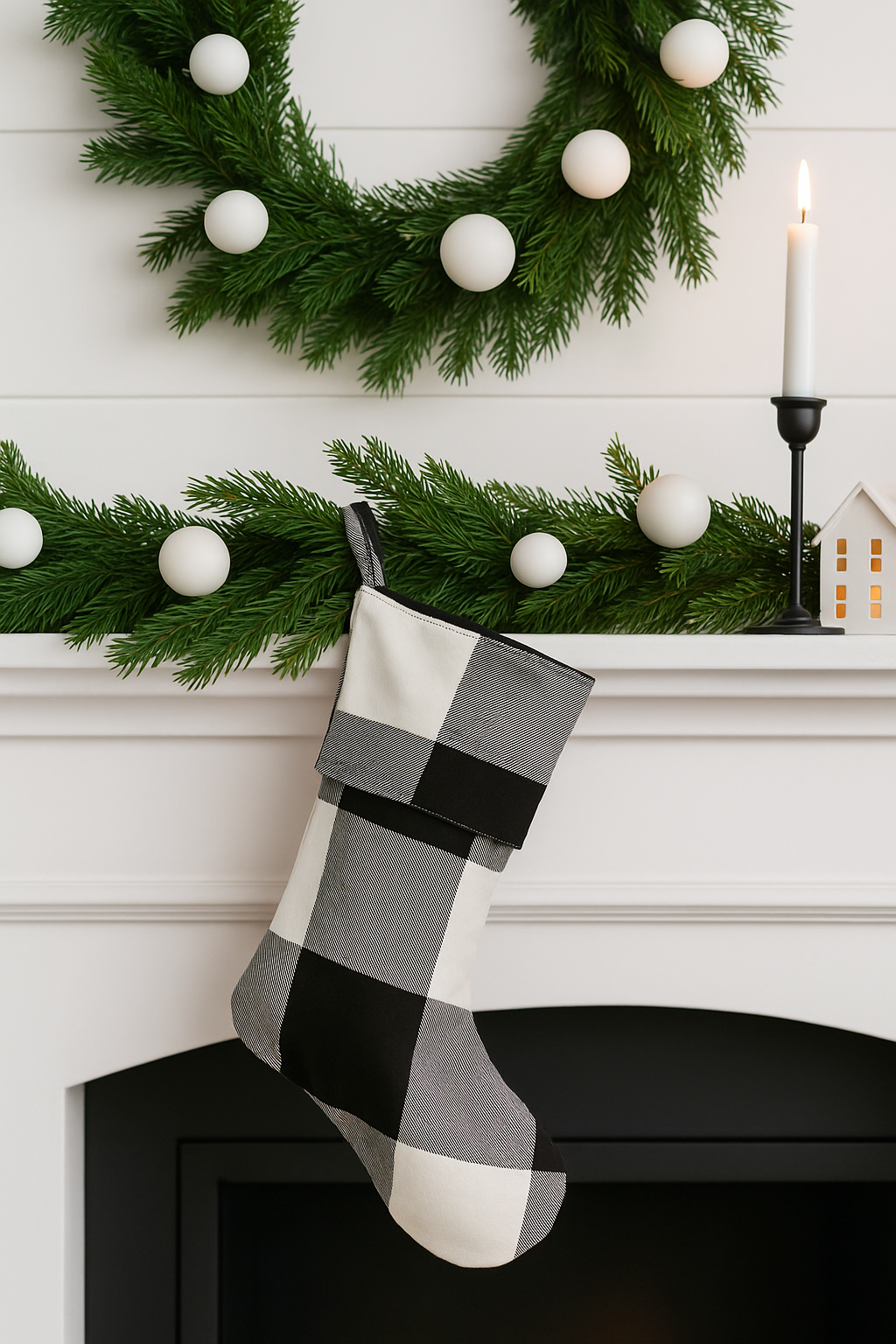 9025 - Black & White Buffalo Check Cotton Christmas Stocking