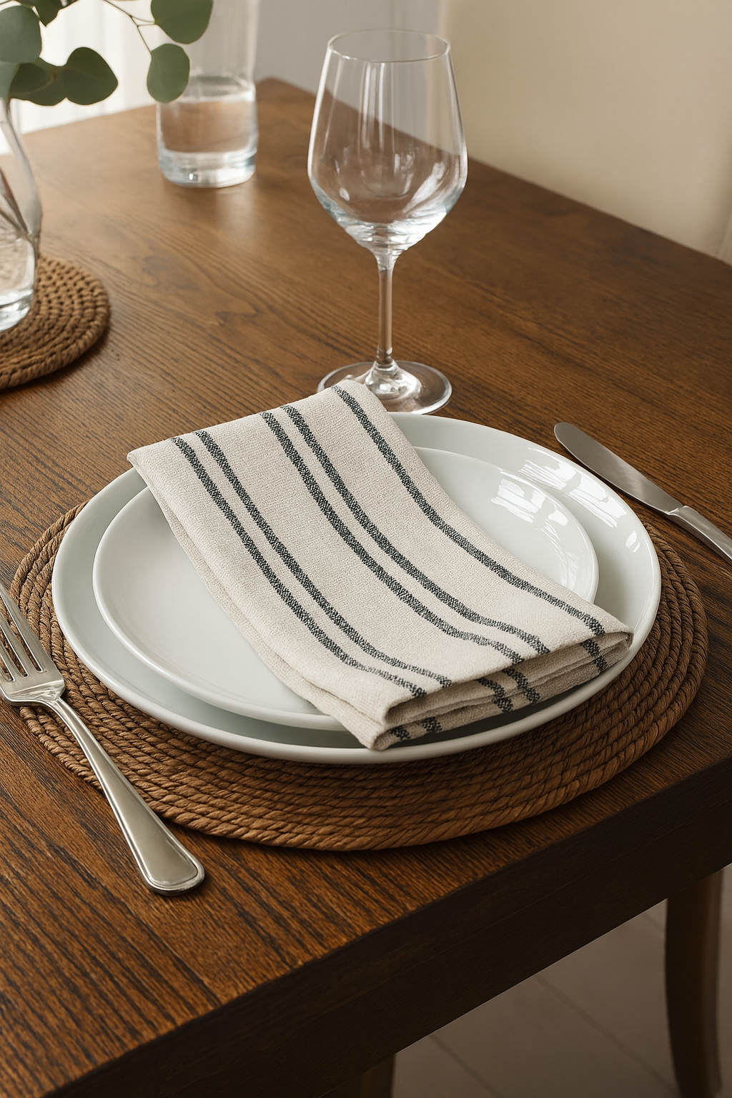 Black Modern Striped Linen-Poly Cloth Dinner Napkin