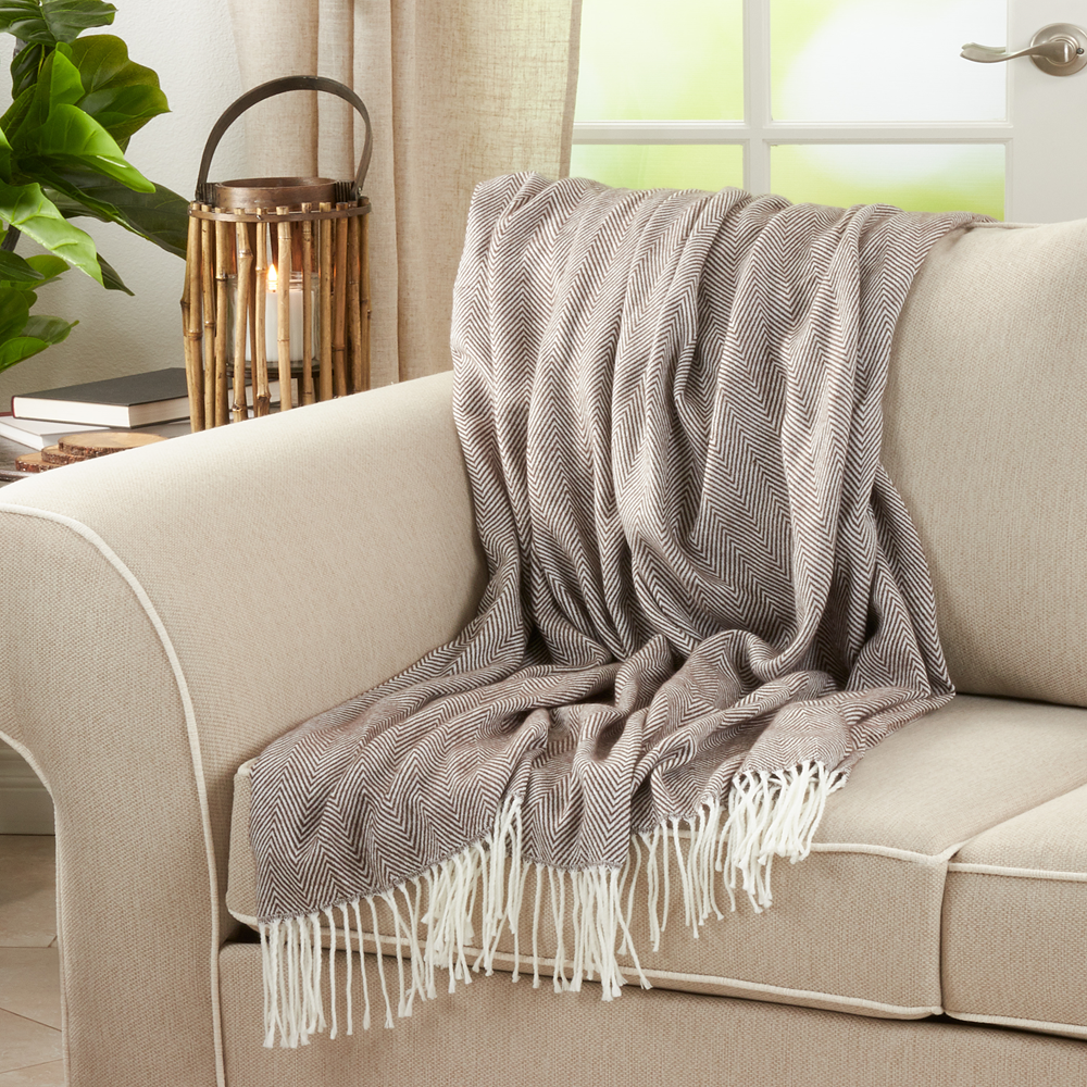 Brown Herringbone 50x60 Inch Throw Blanket