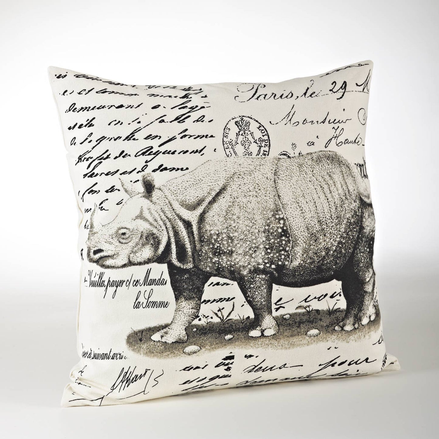 3133 - Safari Rhinoceros Down Filled 18" Cotton Throw Pillow