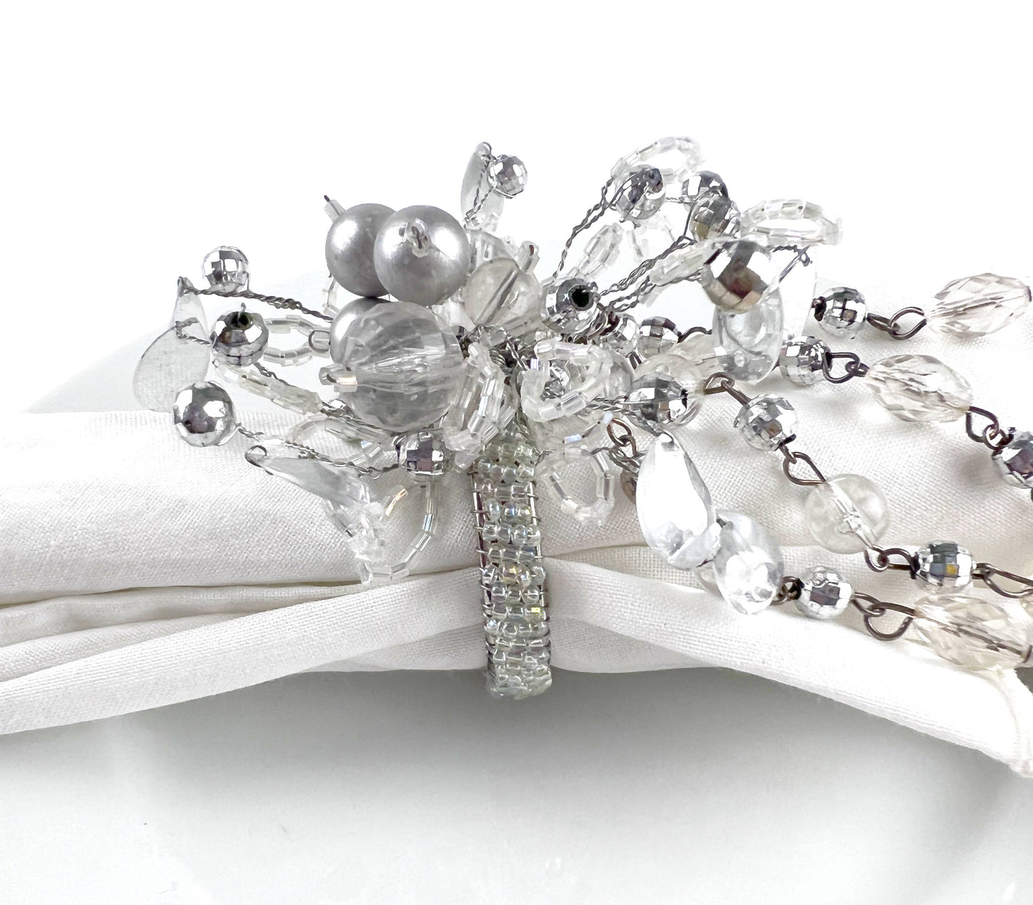 Elegant Hand Beaded Silver Napkin Ring