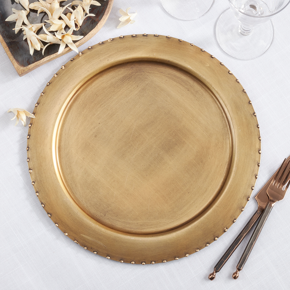 Gold Dot Rim Metal 13" Iron Charger Plate