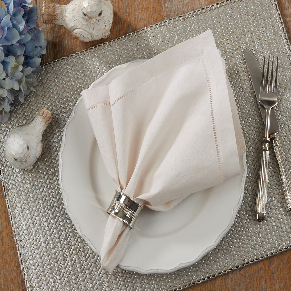 6100 - Beige Hemstitched Linen-Cotton Cloth Napkin