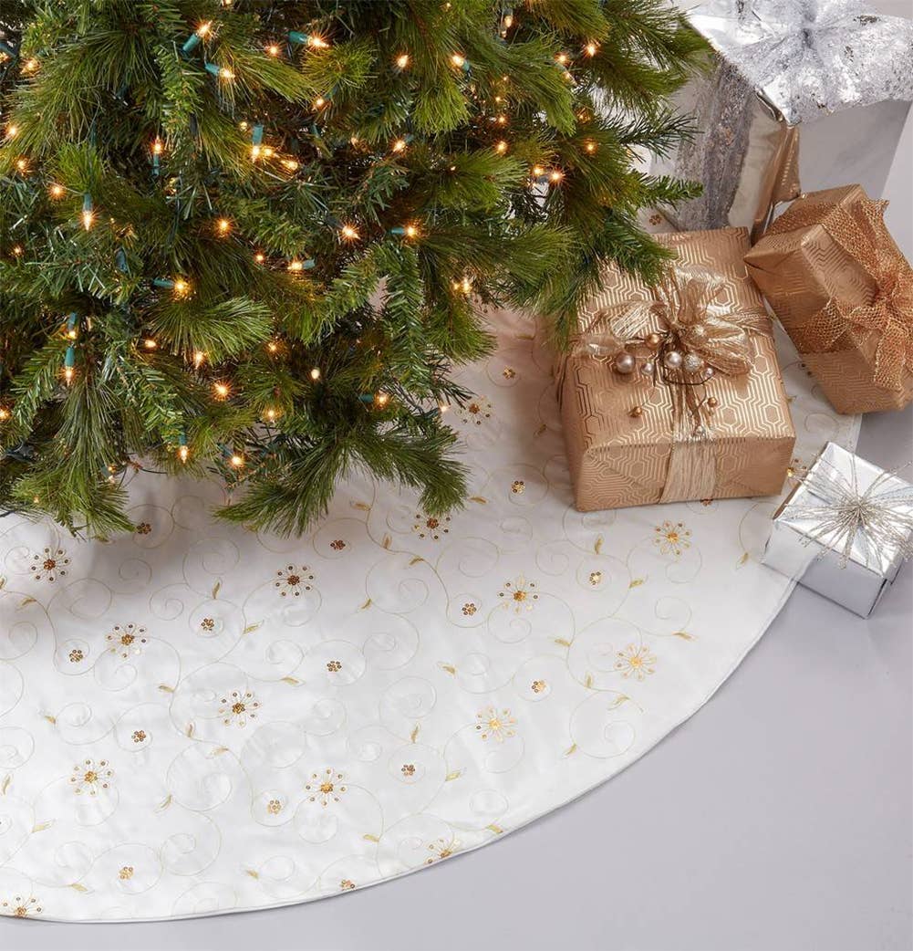 Ivory Embroidered & Sequined Tree Skirt