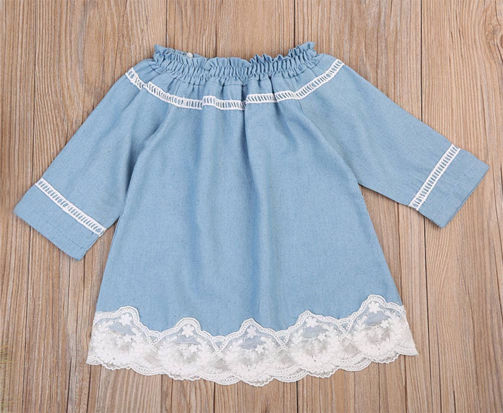 Blue Off-Shoulder Cotton Girl Dress