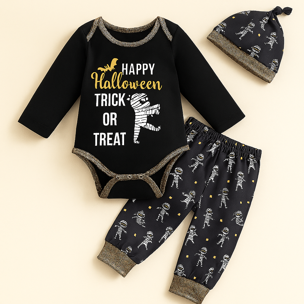 Black Halloween Mummy 3pcs Baby Outfit
