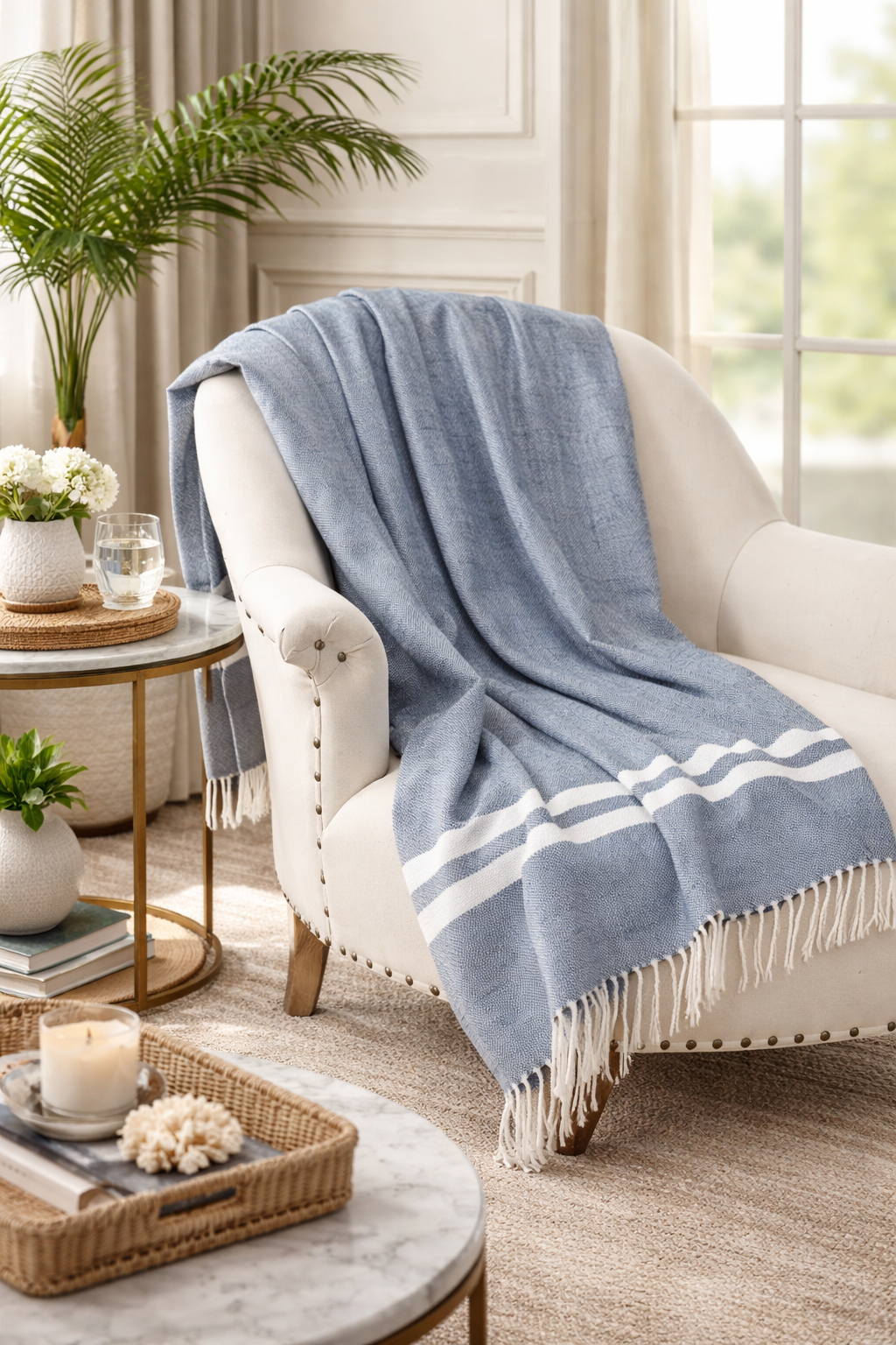 Navy Blue Striped Herringbone 50'x60" Throw Blanket