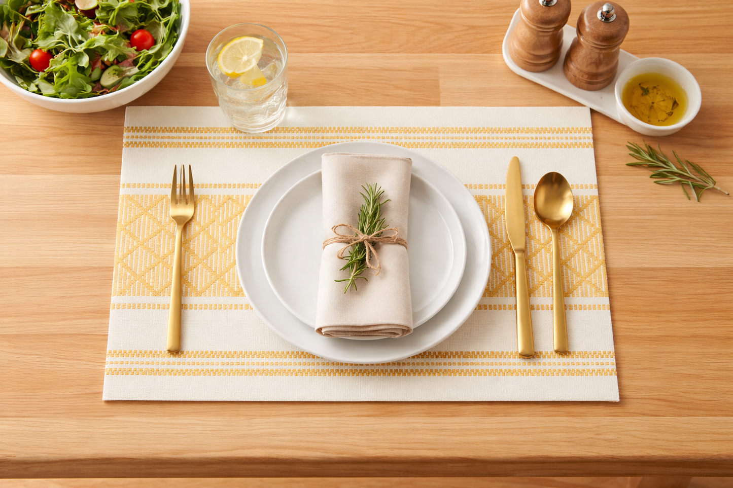 Yellow Diamond Stitch Cotton Blend 14"x19" Placemat