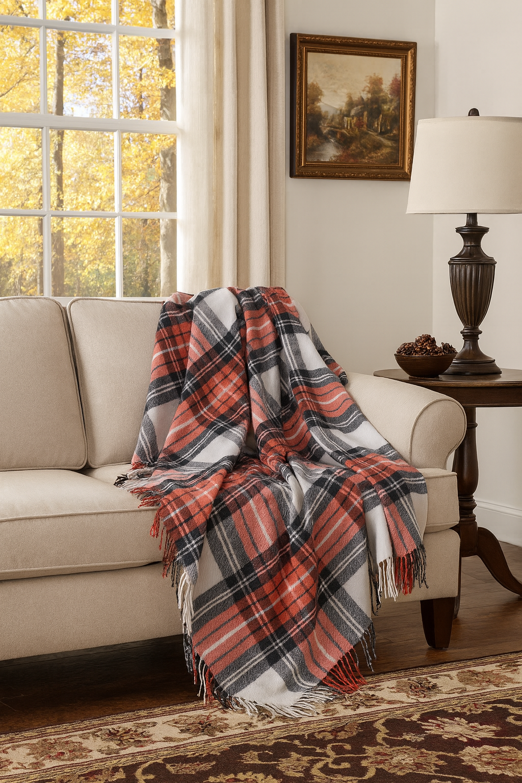 TH805 - Red Multi Plaid Tasseled Throw Blanket