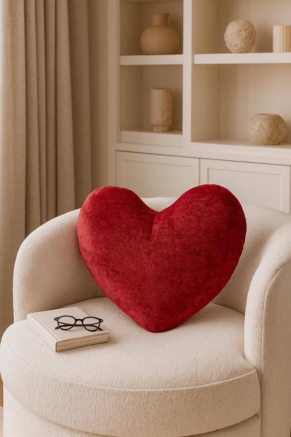 Red Velvet Heart-Shaped Mini Filled Throw Pillow - 14"X10"