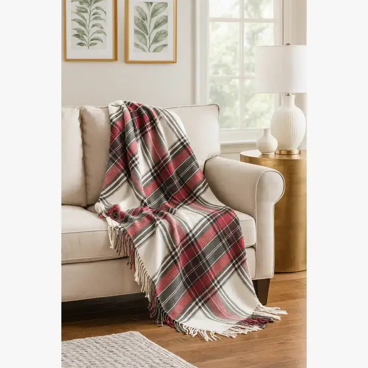 Classic Plaid Pattern Tassel Trim 50x60 Inch Throw Blanket