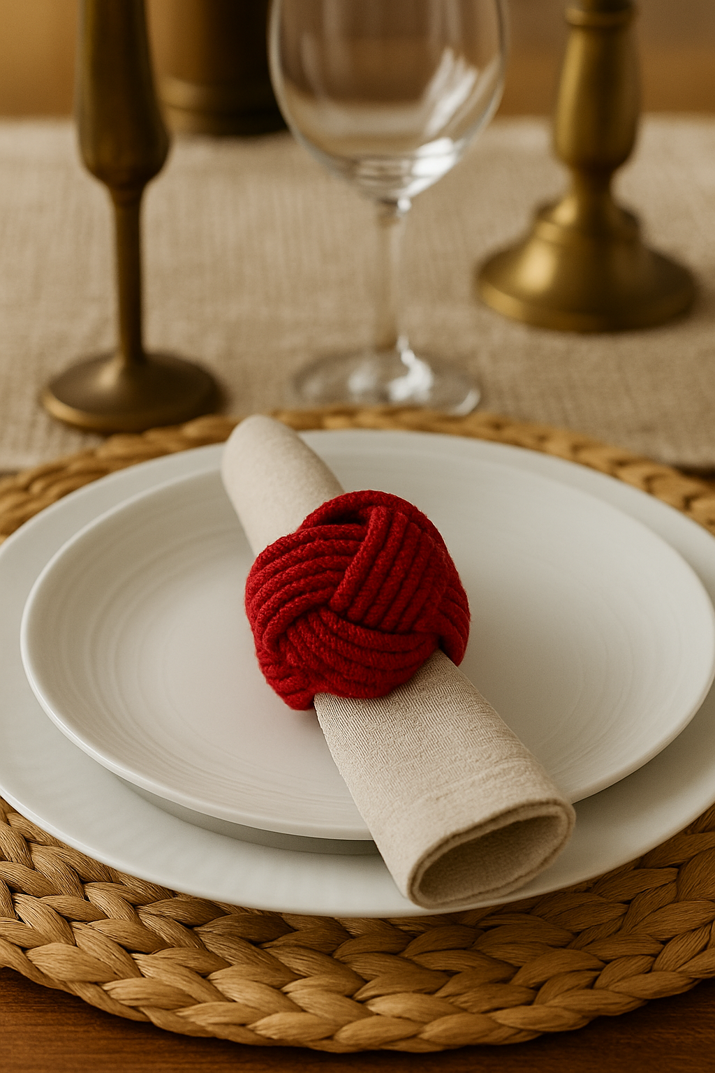Red Braided Jute Burlap Napkin Ring