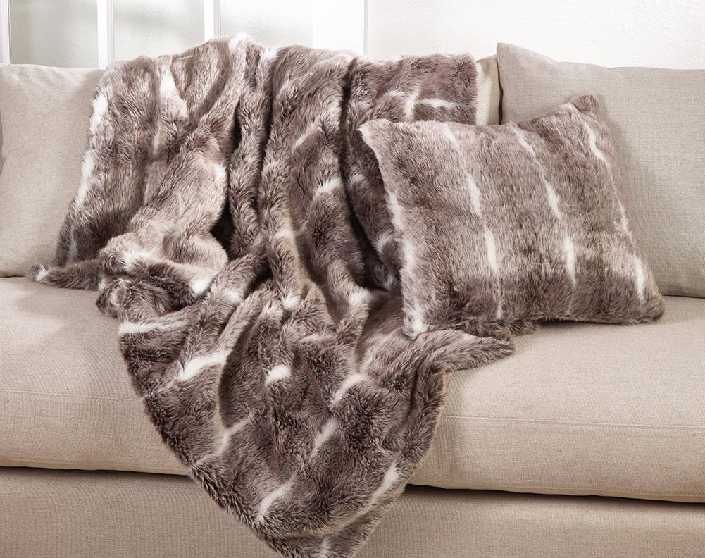 Elegant Faux Fur Soft Luxe Stripe 50x60 Inch Throw Blanket