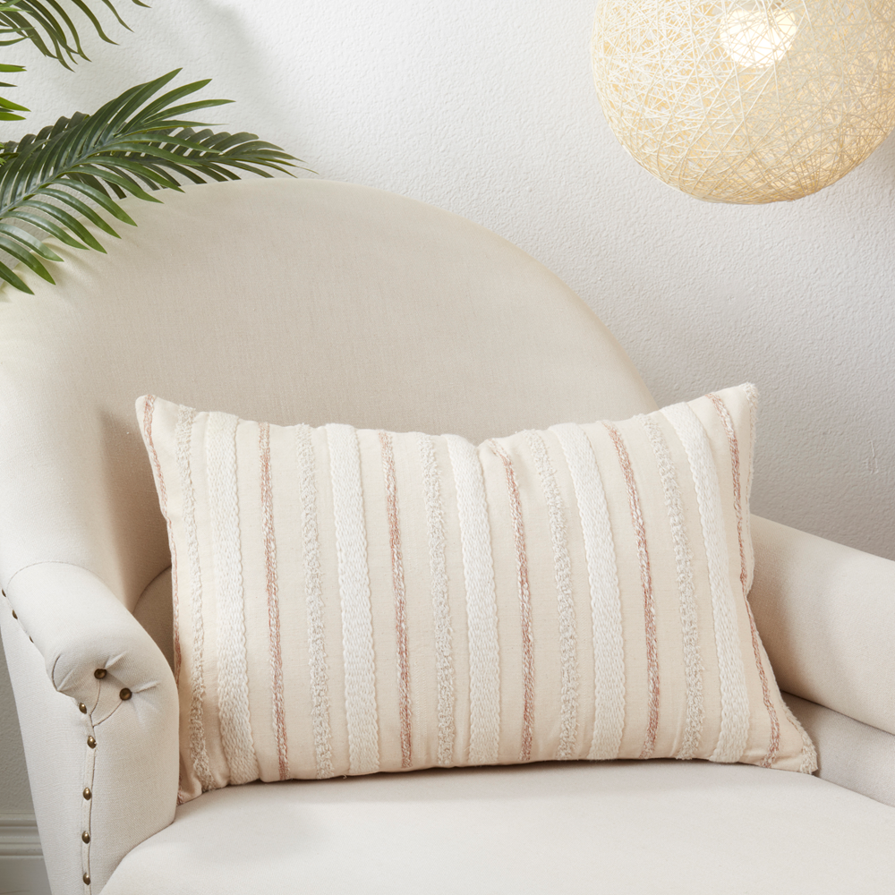7932 - Natural Woven Stripe 16"x24" Cotton Throw Pillow