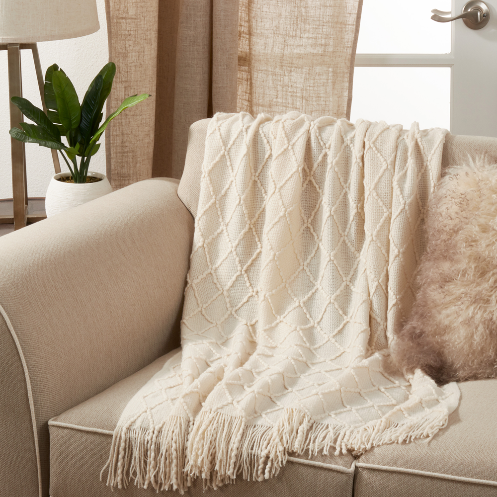 Ivory Knitted 50"x60" Throw Blanket