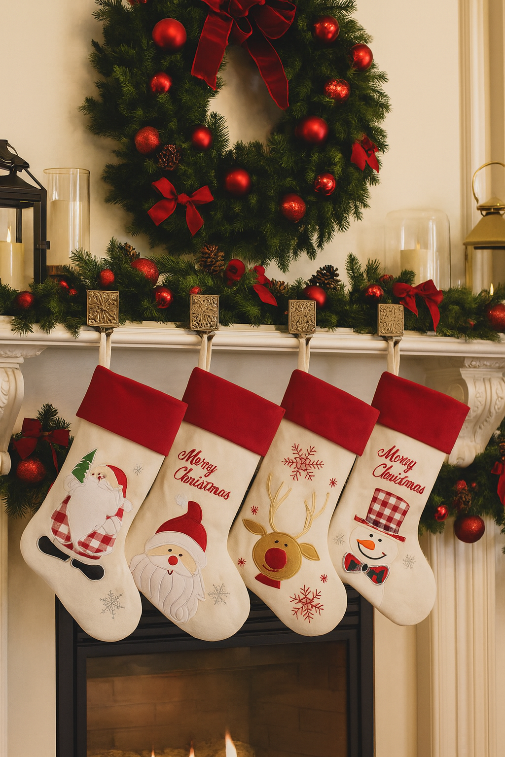 Holiday Design Linen Hanging Christmas Stocking