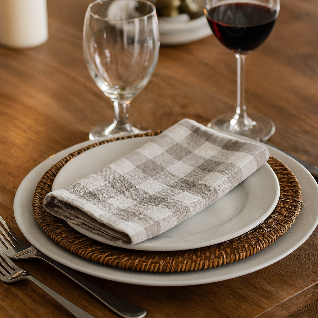 Classic Gingham Khaki & White 20" Cloth Dinner Napkin