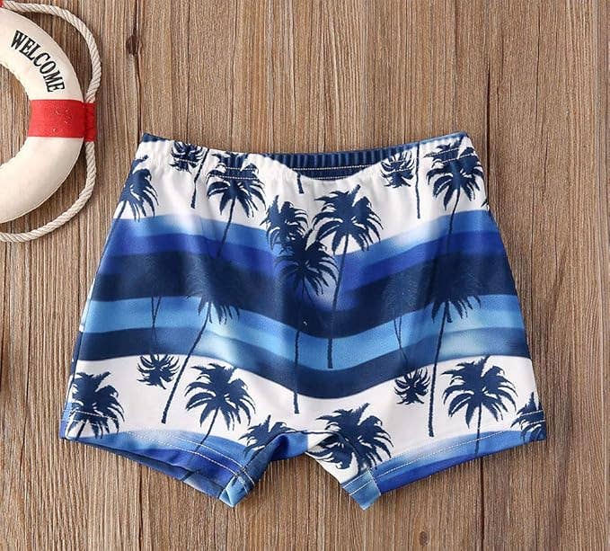 Blue Tropical Palm Leaf Toddler Boy Swim Shorts
