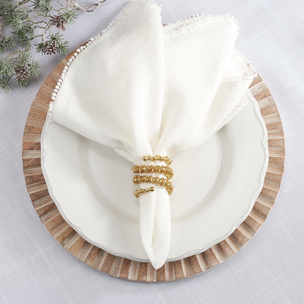 Gold Beaded Spiral Napkin Ring Holder