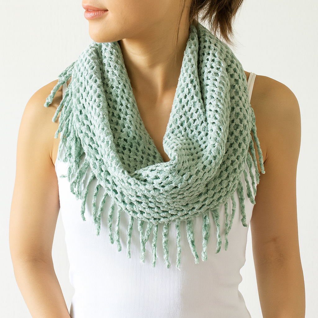 Mint Color Tube-Style Scarf with Fringe