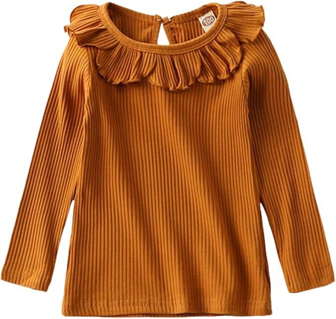 Camel Brown Ribbed Toddler Girl Blouse
