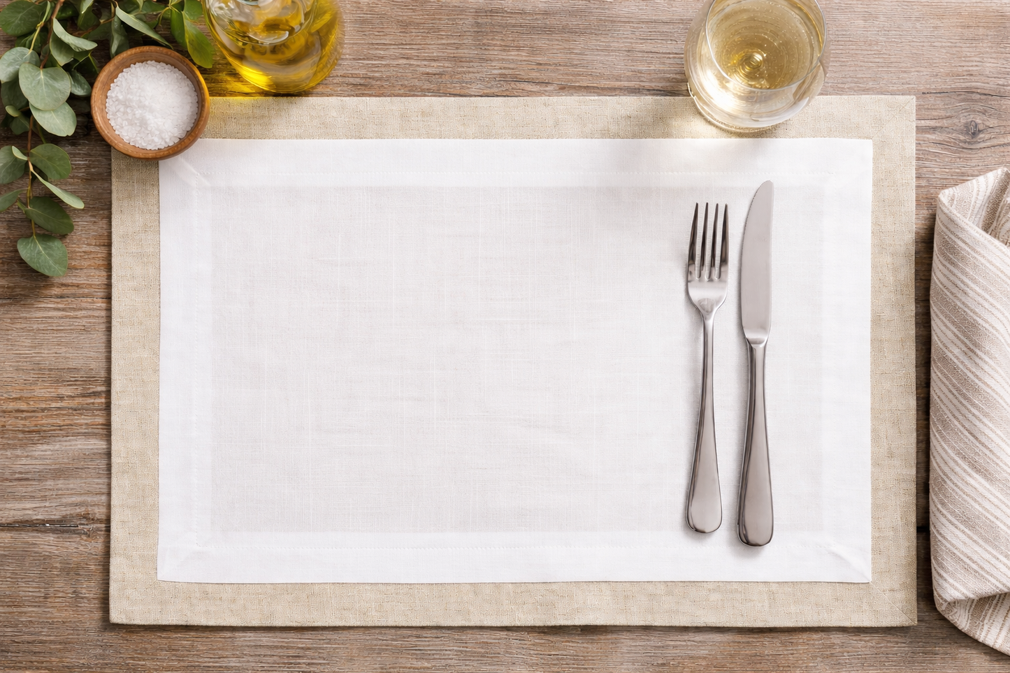White and Natural Double-Layer Linen Blend 13x19" Placemat