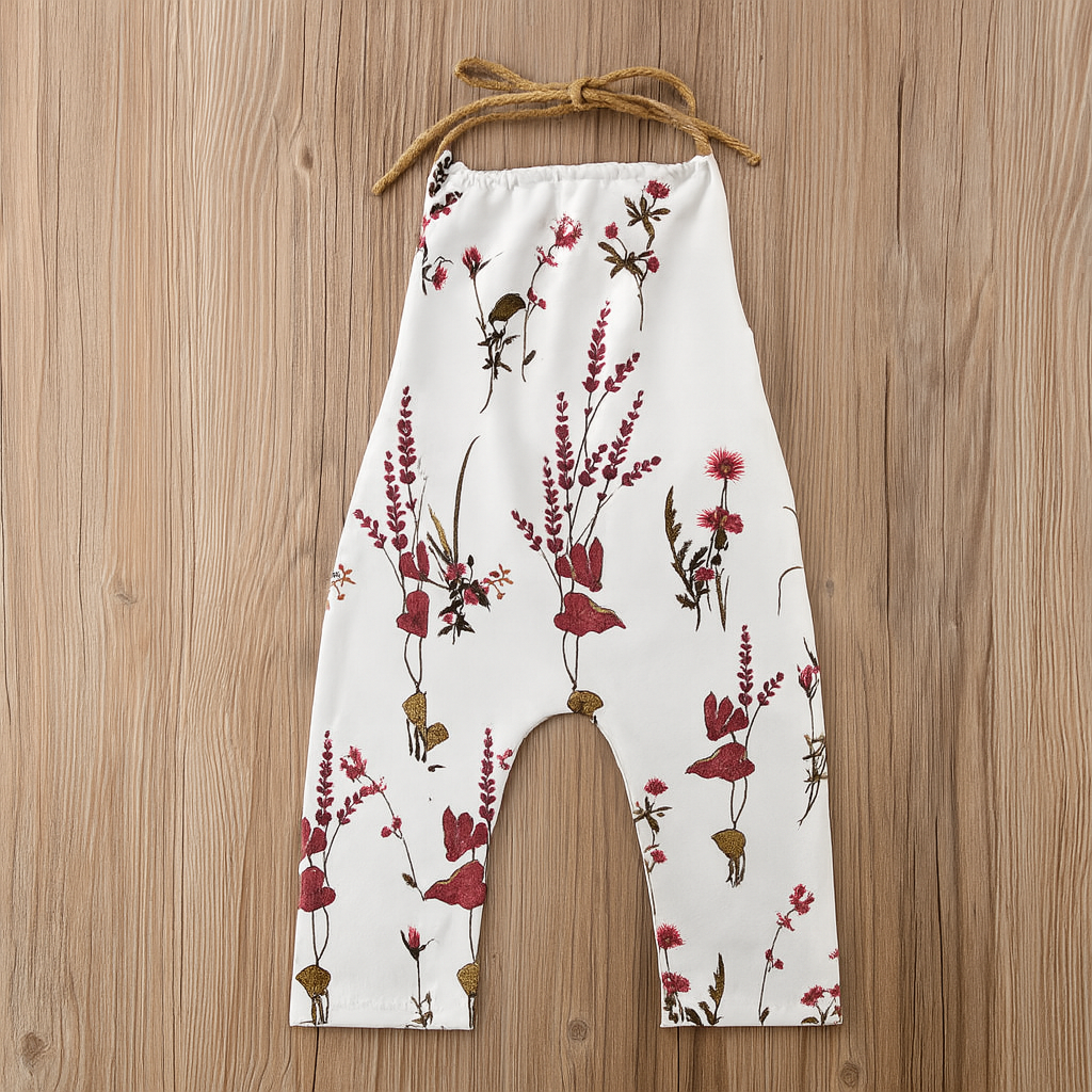 Floral Pattern Strap Harem Backless Baby Jumpsuit