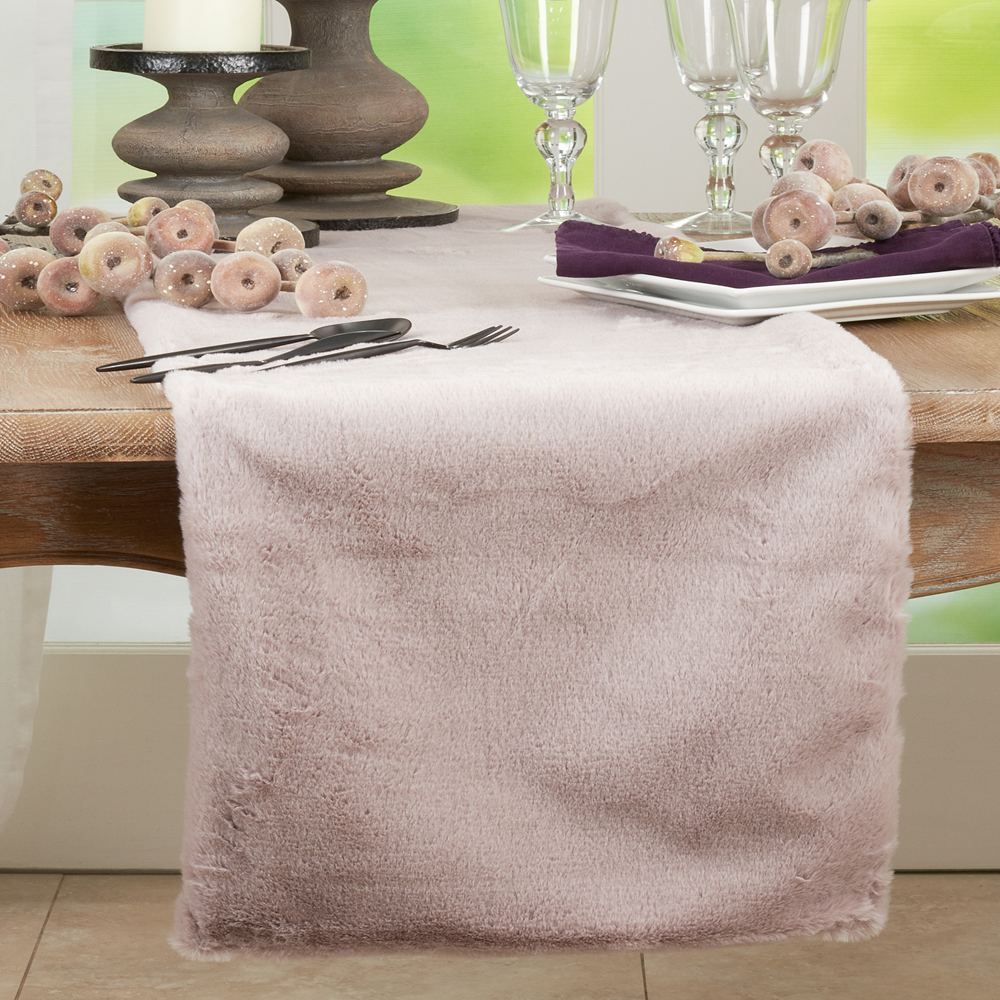 1798 - Grey Faux Fur Rabbit 14"X72" Table Runner