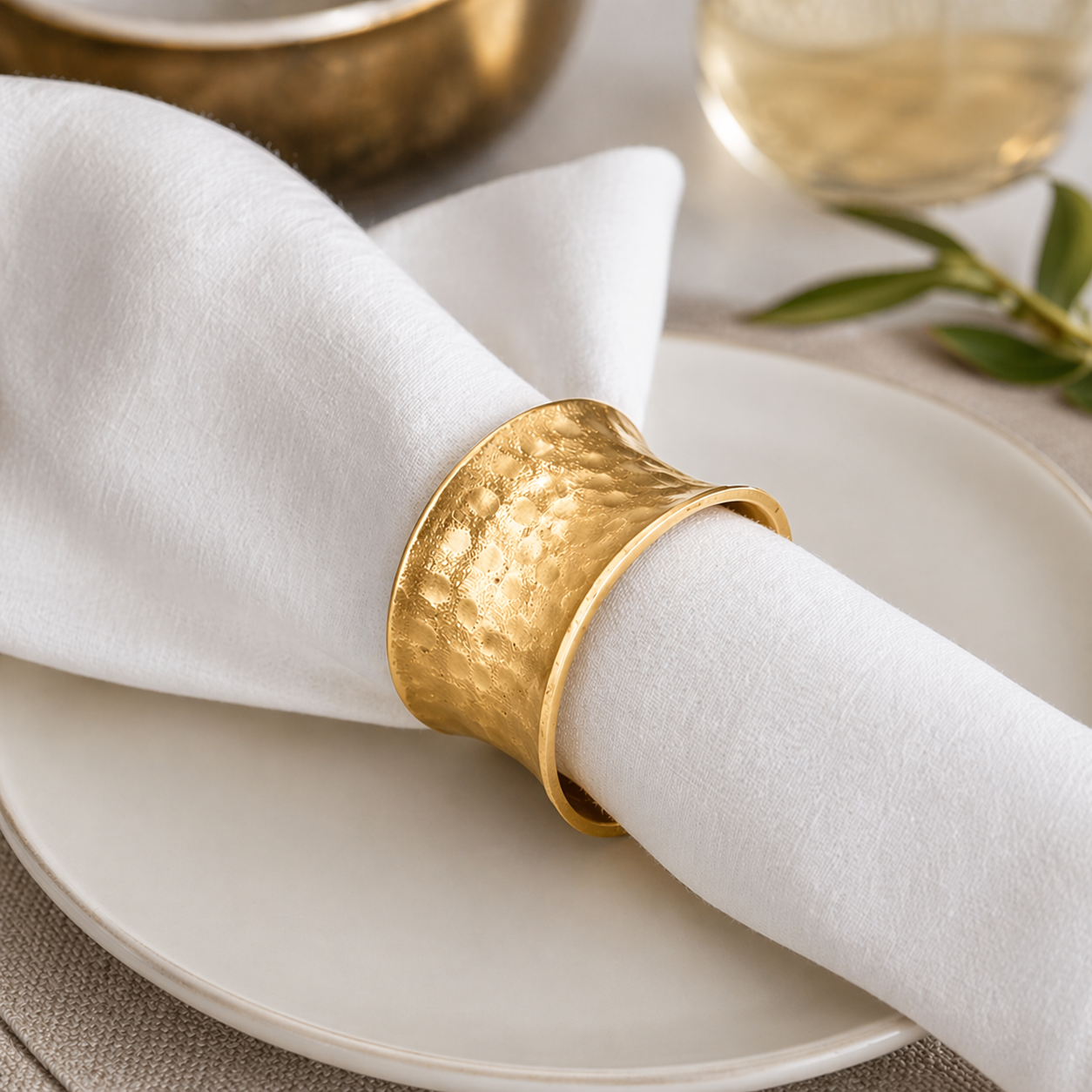 Gold Brass Hammered Napkin Ring