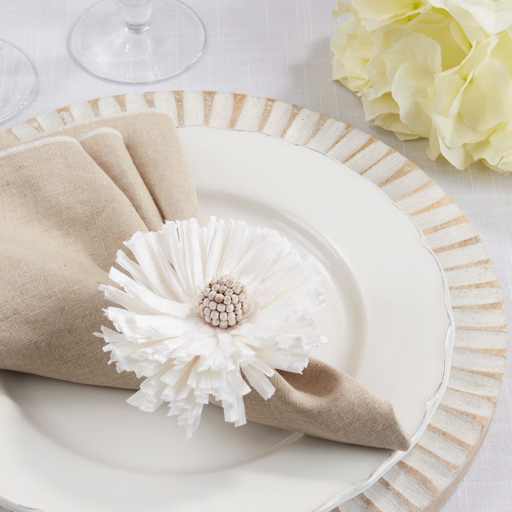 White Raffia Flower Napkin Ring