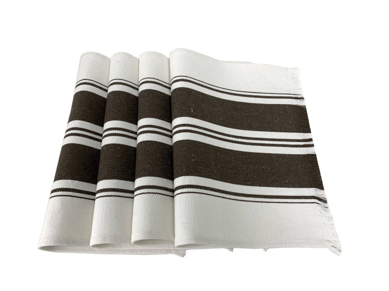 Brown Striped Fringed Canvas Cotton Placemat