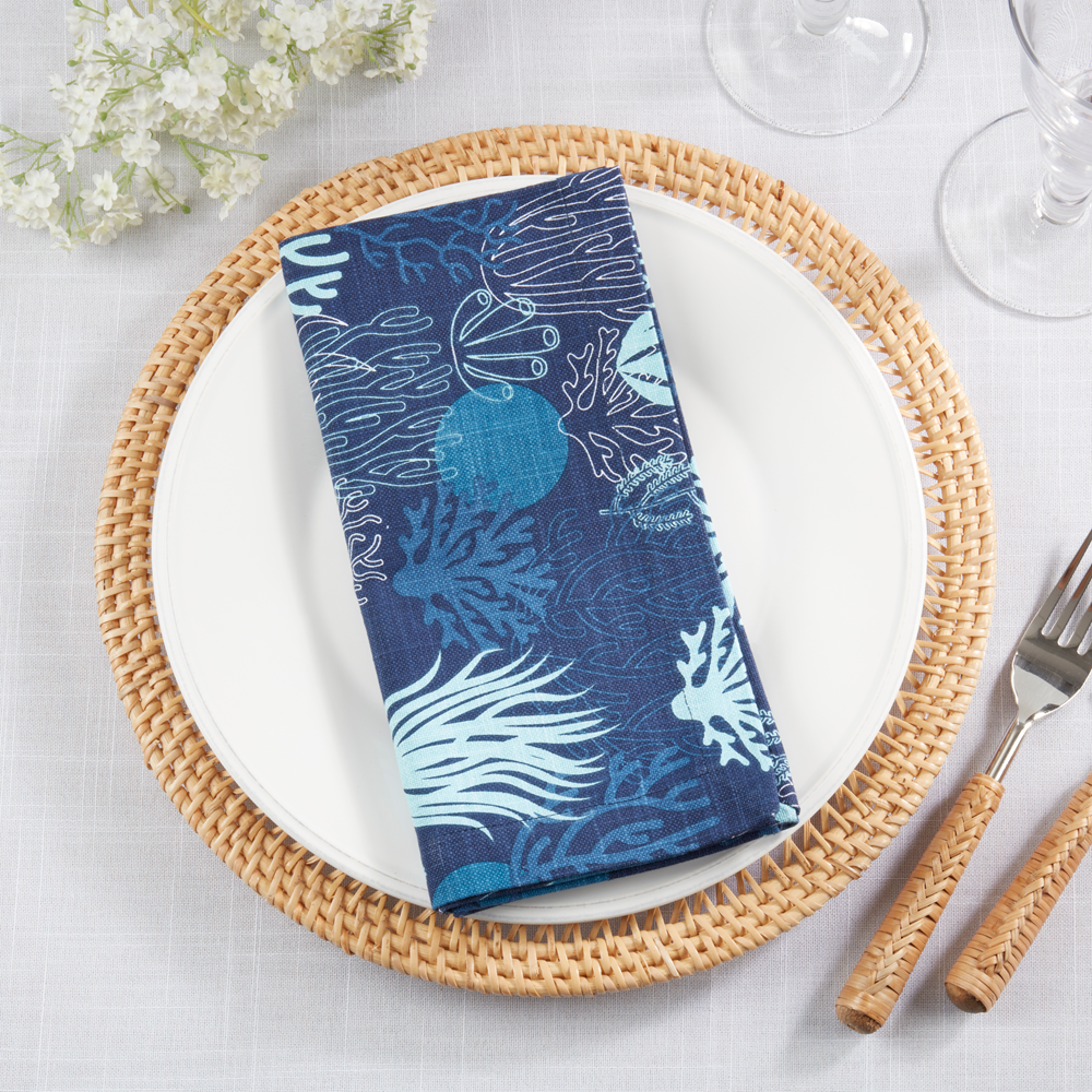 1500 - Navy Coral Cotton 20" Cloth Napkin