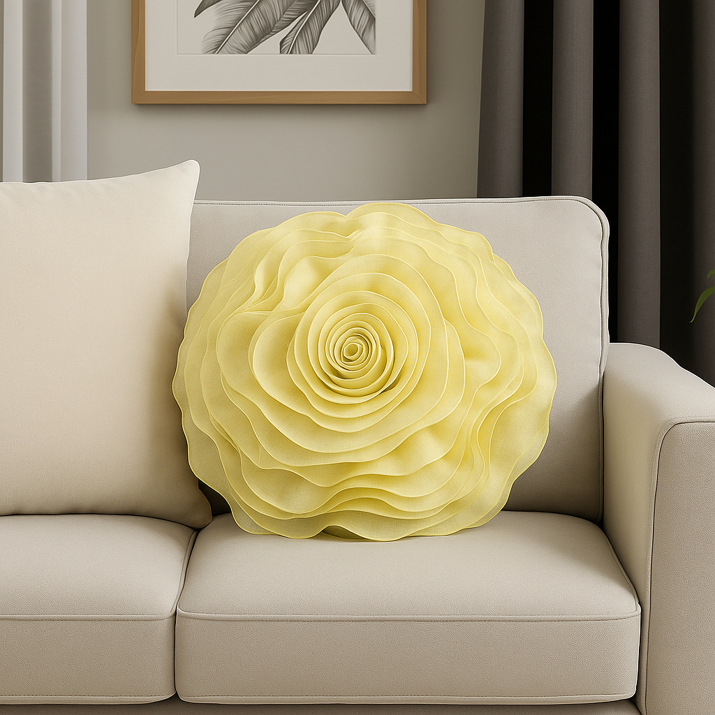 Yellow 3D Rose 16" Round Decorative throw Pillow