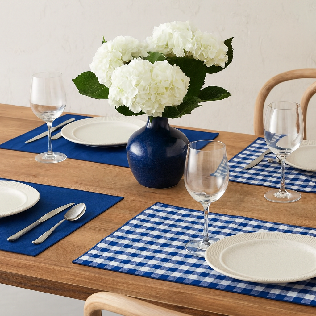 Navy & White Plaid Reversible Placemat - 14"x20"