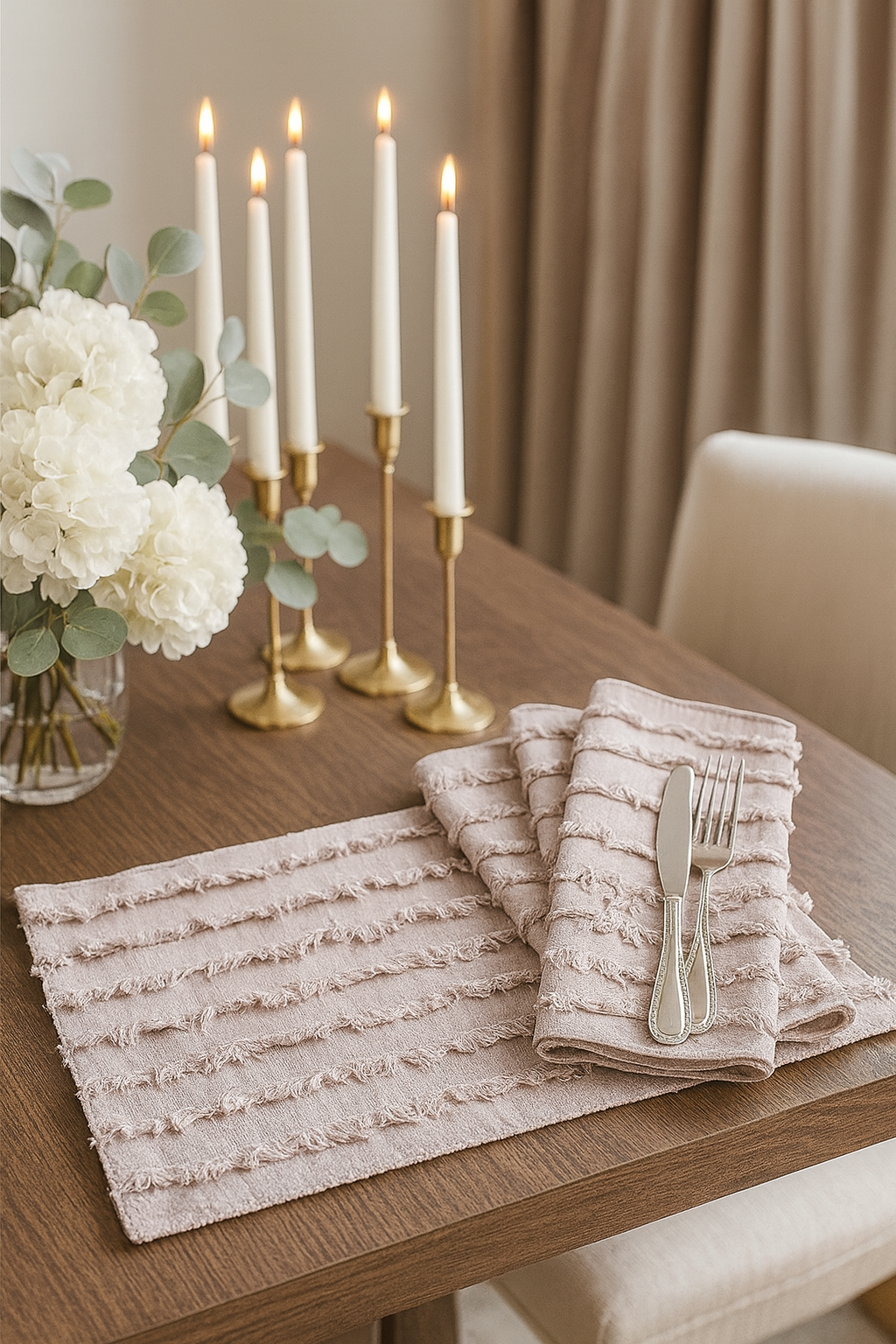 Beige Fringed Stripe 13"x19" Cotton Placemat