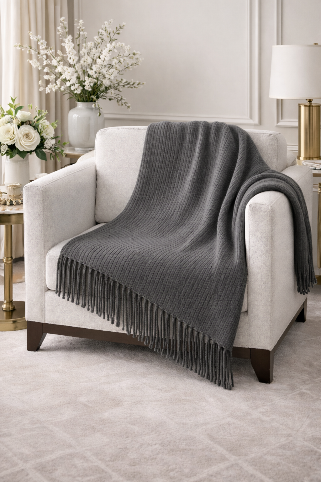 Faux Cashmere Soft Ribbed 50"x60" Throw Blanket - Slate