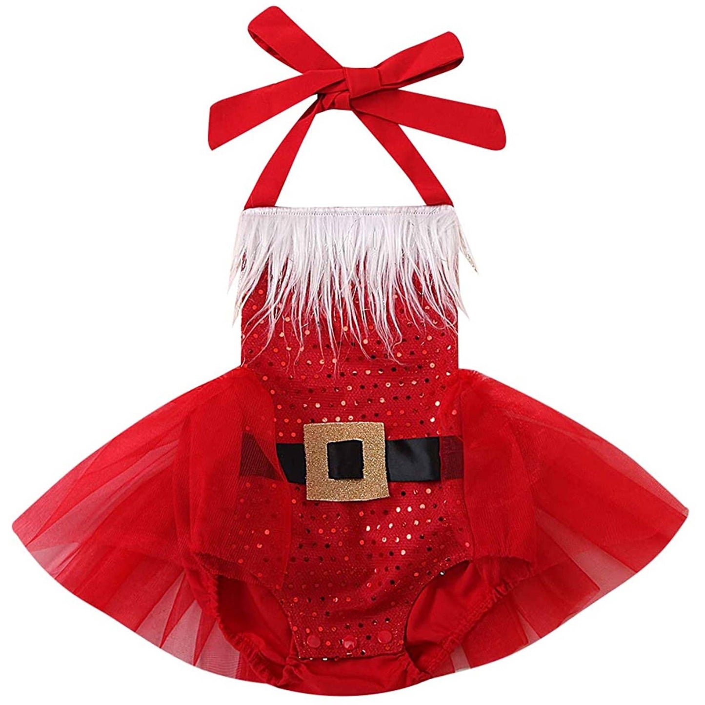 Red Santa Tulle Girl Sunsuit Romper