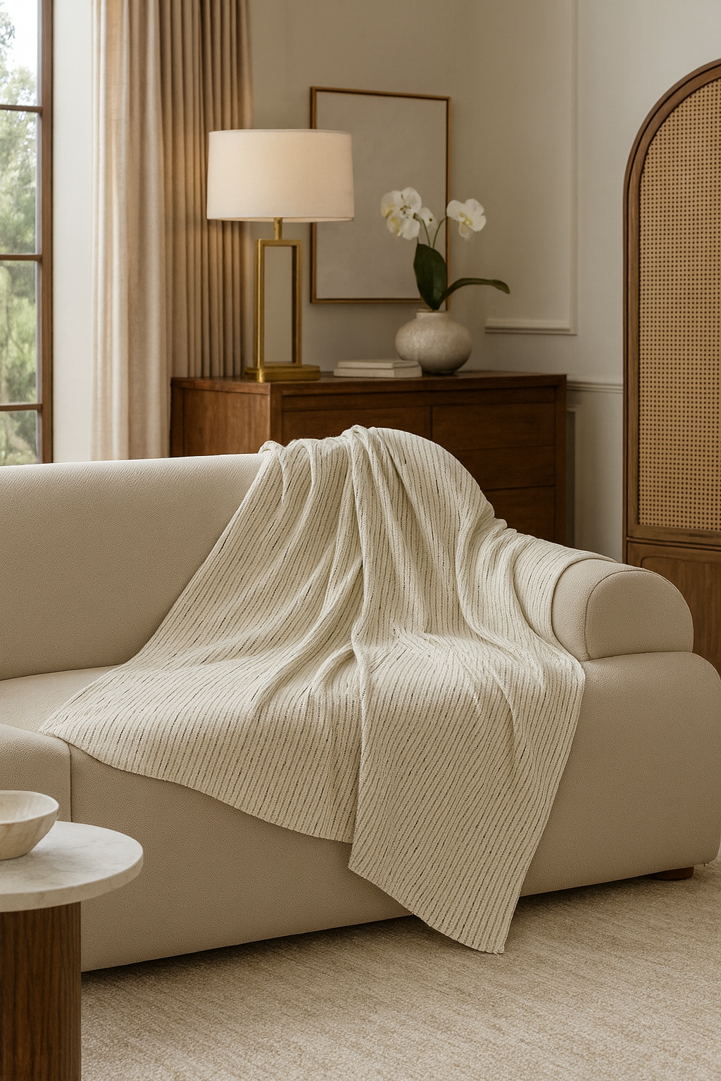 Black Stripe Reversible 50"x72" White Throw Blanket
