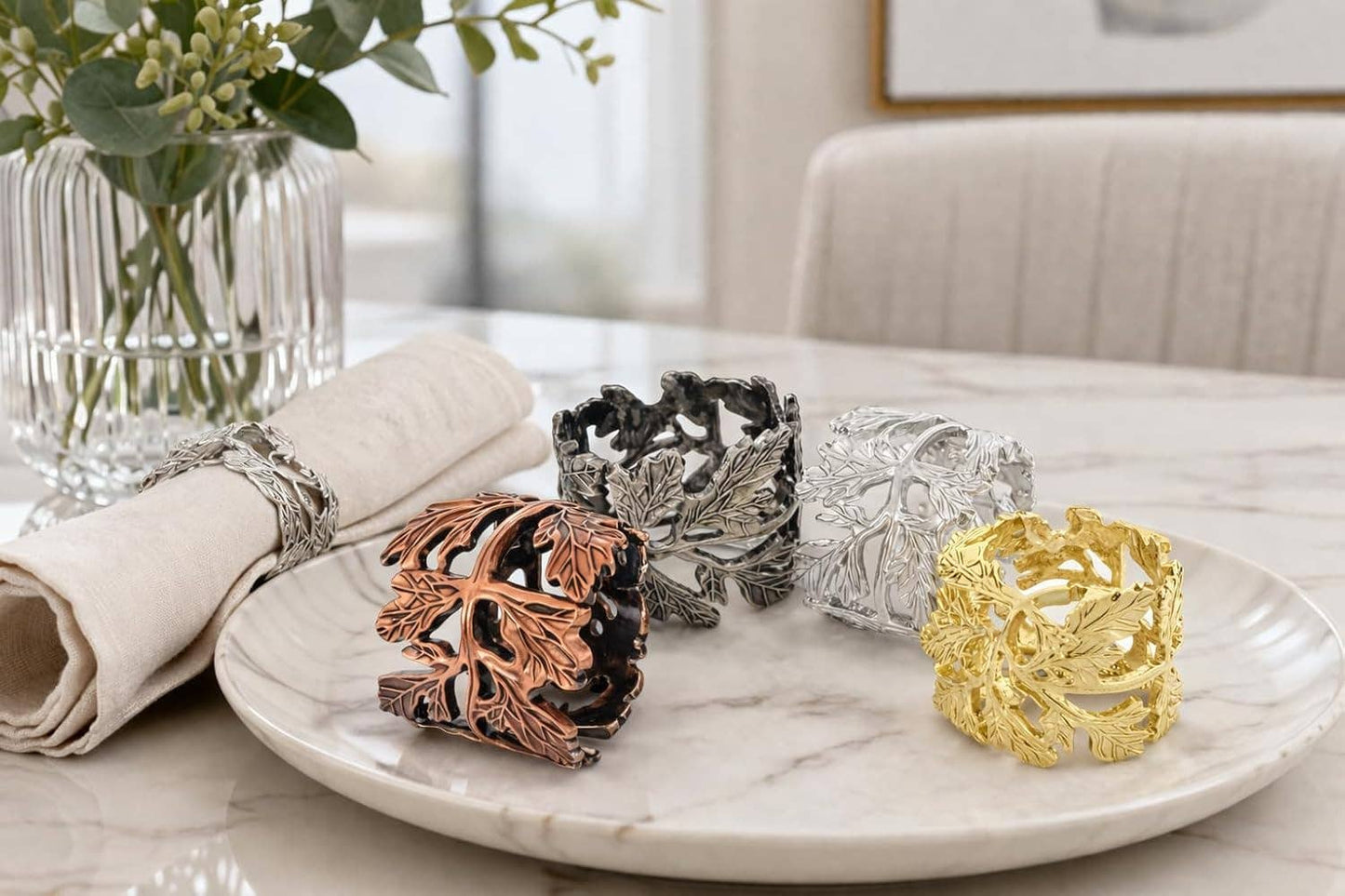 Rustic Oak Leaf Hollow Metal Napkin Ring