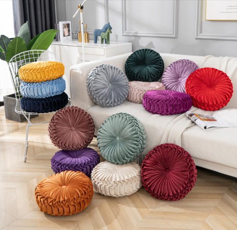 15" Velvet Pintucked Round Throw Pillow