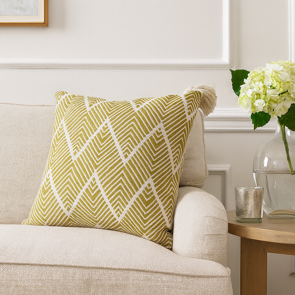 TBL0010 - Yellow Chevron Cotton Blend 18" Throw Pillow