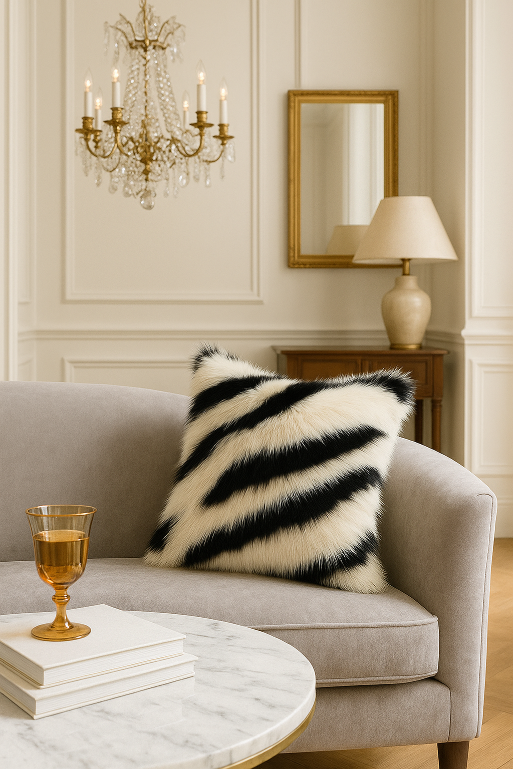 White and Black Zebra Stripe Faux Fur 18" Throw Pillow