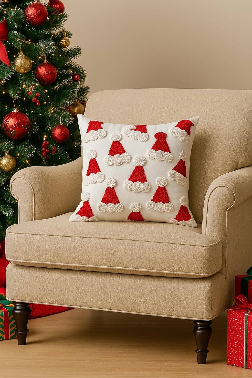 Embroidered Santa Hats Christmas 18" Throw Pillow
