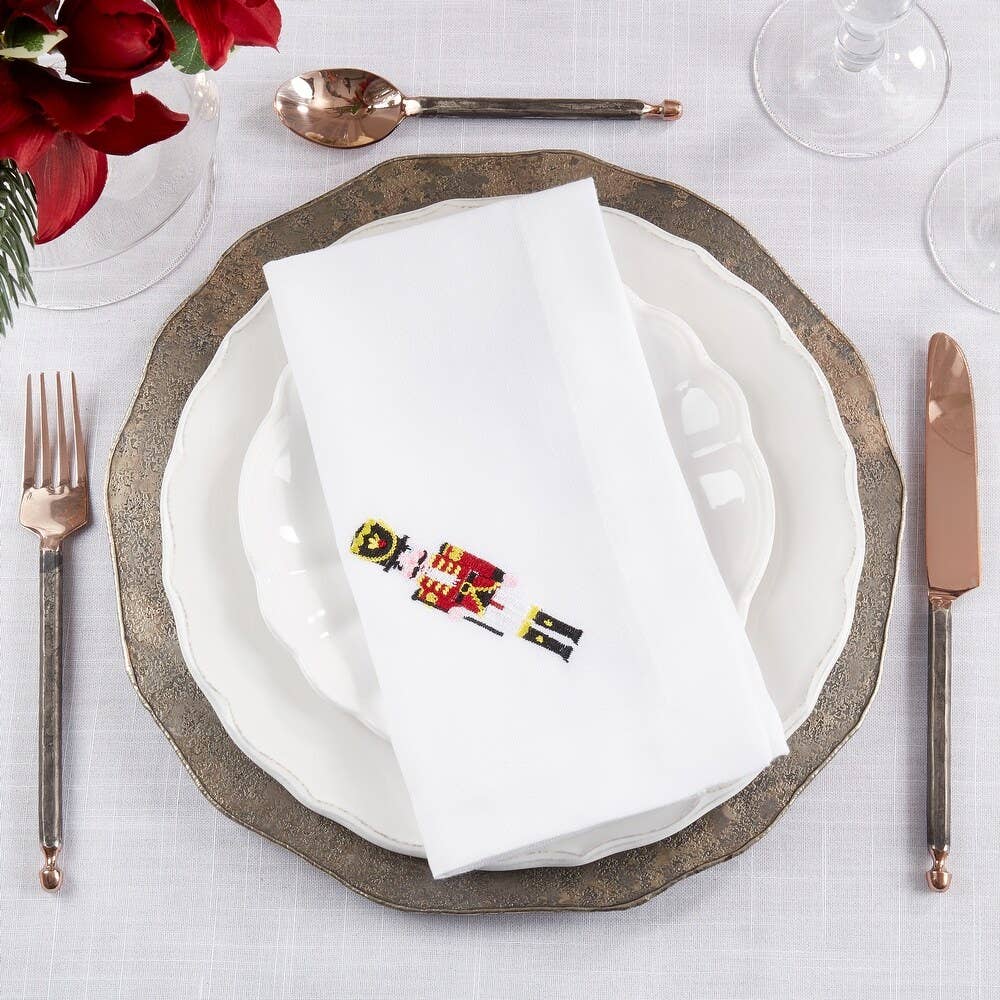 Embroidered Nutcracker White 20" Cloth Napkin