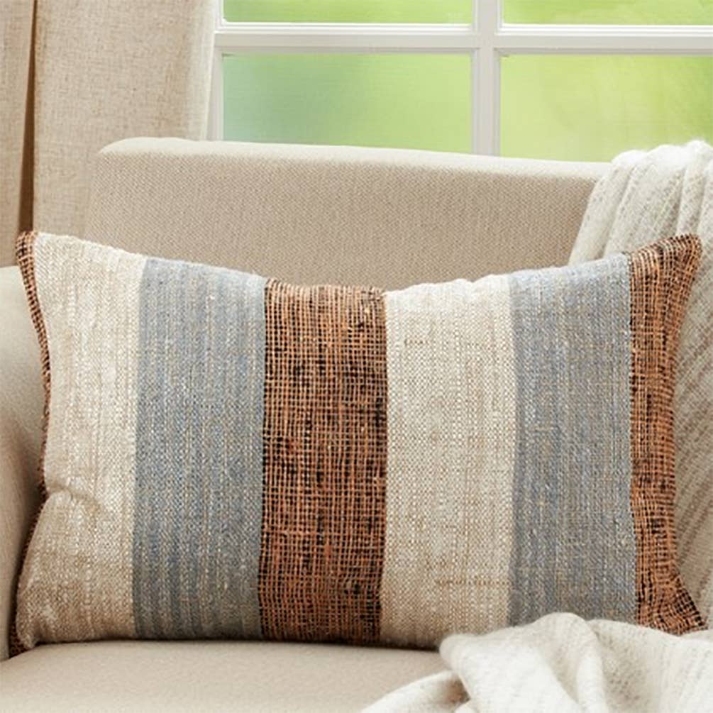 3062 - Color Block Stripe Woven Cotton Lumbar 16"x24" Throw Pillow