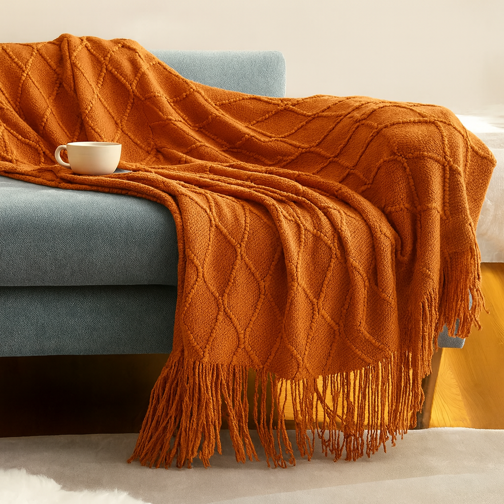 TH0013 - Terracotta Rhombus Diamond Knit 50x60 Inch Throw Blanket