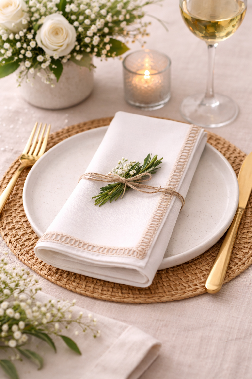 8105 - Jute Border White Cotton 20" Dinner Napkin