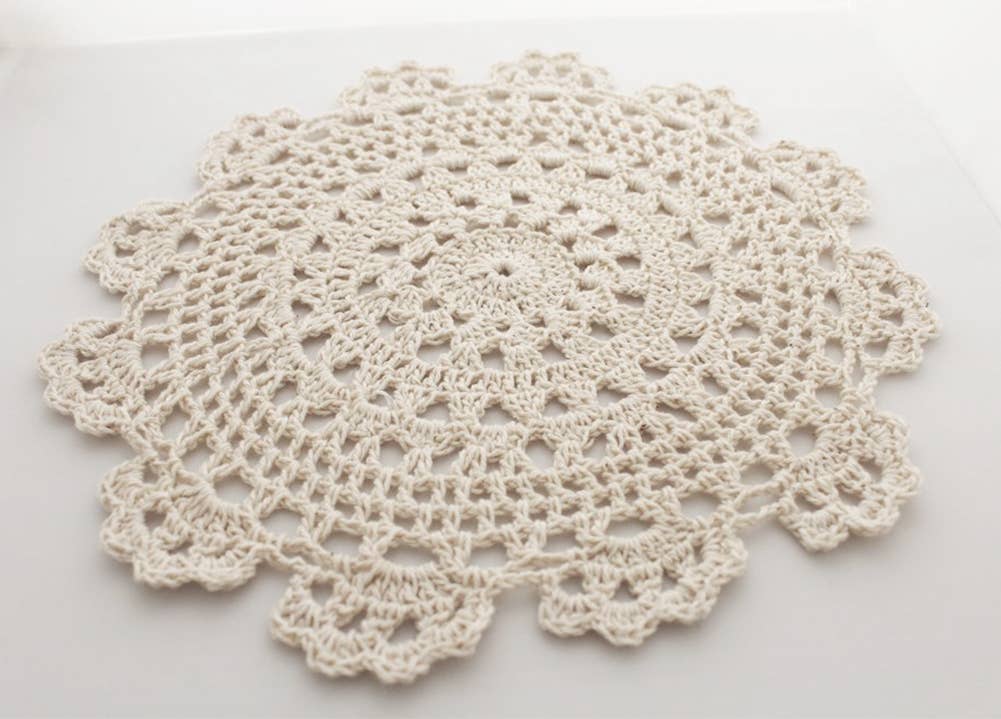 4011C - Beige Medallion Crochet Lace Cotton 10" Doily