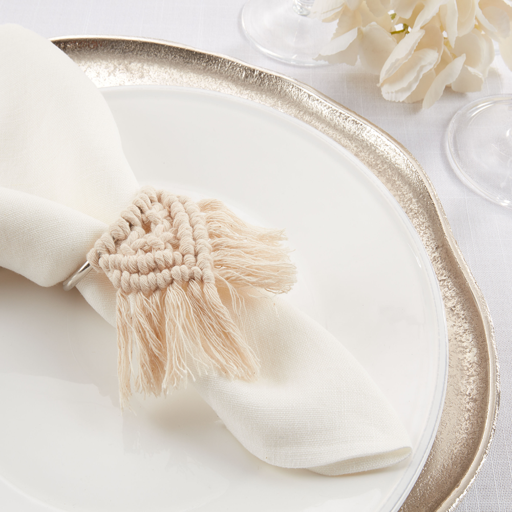 Natural Cotton Braided Napkin Ring with Metal Accent